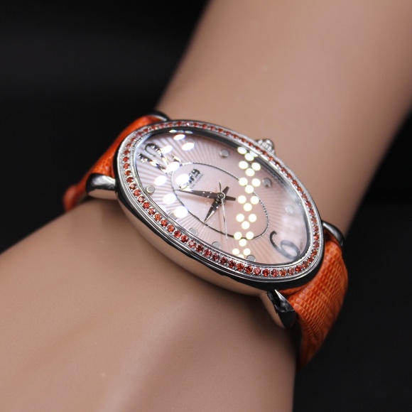 Orange Sapphire Diamond 1.90 Tcw Luxury Watch